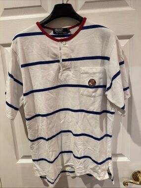Vintage 1980s Polo by Ralph Lauren Striped Pique Shirt with "Cookie" Crest